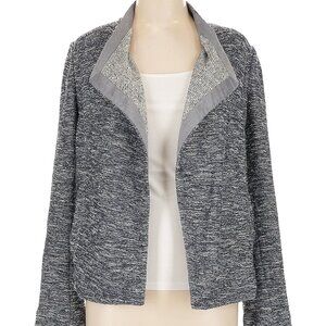 Vince Open Front Draped Tweed Jacket Blue White Size Large